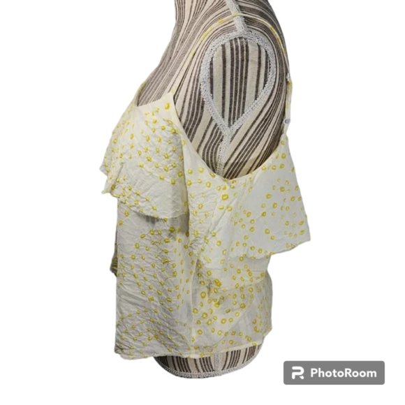 Antik Batik White & Yellow Spaghetti Strap Ruffle Tier Top Size Medium / 40 - Picture 4 of 12